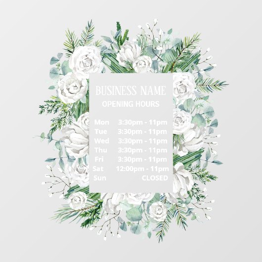 Aquarellpastellblauer Blumenkranz Öffnungszeiten Fensteraufkleber (Blatt)