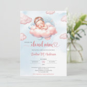 Aquarellpastellfarbe Rosa und blaue Wolke neun Mäd Einladung (Stehend Vorderseite)