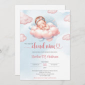 Aquarellpastellfarbe Rosa und blaue Wolke neun Mäd Einladung (Vorne/Hinten)