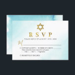 Aquarellpastellfarben Blue Gold Bat Mitzvah RSVP-K RSVP Karte<br><div class="desc">Aquarellpastellfarben Blue Gold Bat Mitzvah RSVP-Karte</div>