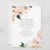 Aquarellpastellfarben Blush Pink Floral Bat Mitzva Einladung (Vorderseite)
