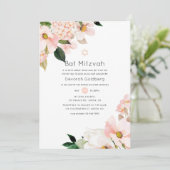 Aquarellpastellfarben Blush Pink Floral Bat Mitzva Einladung (Stehend Vorderseite)