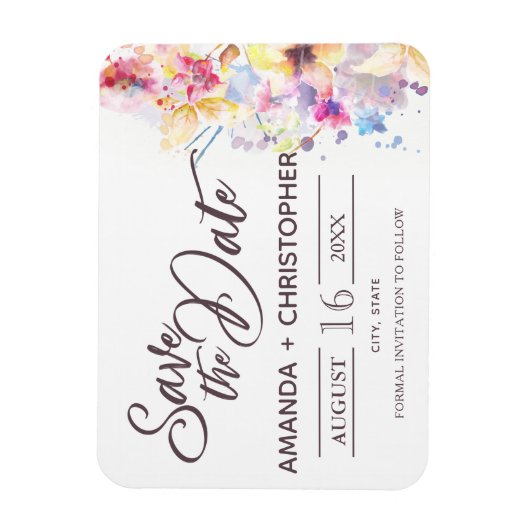 Aquarellpastellfarben | Datum speichern Magnet (Vertikal)