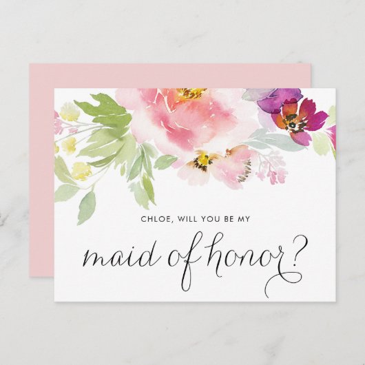 Aquarellpastellfarben, floral, meine Trauzeugin Einladungspostkarte (Vorne/Hinten)