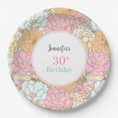 Aquarellpastellfarben Floral Pink Sommer Geburtsta Pappteller (Vorderseite)