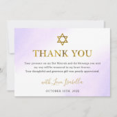 Aquarellpastellfarben Lila Gold Bat Mitzvah Dankeskarte (Vorderseite)