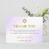Aquarellpastellfarben Lila Gold Bat Mitzvah Dankeskarte (Stehend Vorderseite)