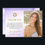 Aquarellpastellfarben Lila Gold Bat Mitzvah Foto Dankeskarte<br><div class="desc">Aquarellpastellfarben Lila Gold Bat Mitzvah Foto Danke Karte</div>