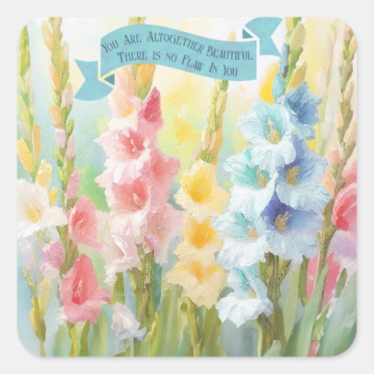 Aquarellpastellfarben, Lilien, Solomon 4:7, Mütter Quadratischer Aufkleber (Vorderseite)