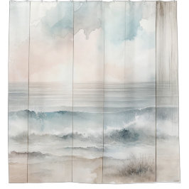 Aquarellpastellfarben Ozean Rustikale Holztextur Duschvorhang
