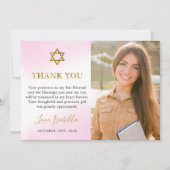 Aquarellpastellfarben Pink Gold Bat Mitzvah Foto Dankeskarte (Vorderseite)