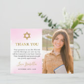 Aquarellpastellfarben Pink Gold Bat Mitzvah Foto Dankeskarte (Stehend Vorderseite)