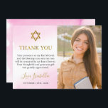 Aquarellpastellfarben Pink Gold Bat Mitzvah Foto Dankeskarte<br><div class="desc">Aquarellpastellfarben Pink Gold Bat Mitzvah Foto Danke Karte</div>