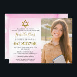 Aquarellpastellfarben Pink Gold Bat Mitzvah Foto Einladung<br><div class="desc">Aquarellpastellfarben Pink Gold Bat Mitzvah Foto Einladung</div>