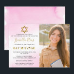 Aquarellpastellfarben Pink Gold Bat Mitzvah Foto Einladung<br><div class="desc">Aquarellpastellfarben Pink Gold Bat Mitzvah Foto Einladung</div>