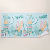 Aquarellpastellfarben Pink Green Beach Summer Surf Strandtuch (Vorderseite)