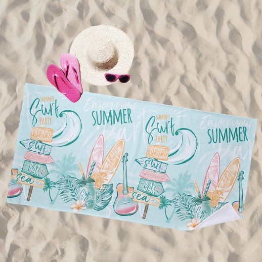 Aquarellpastellfarben Pink Green Beach Summer Surf Strandtuch