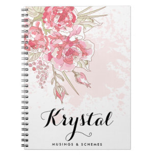 Aquarellpastellfarben Pink Peonies Personalisiert Notizblock
