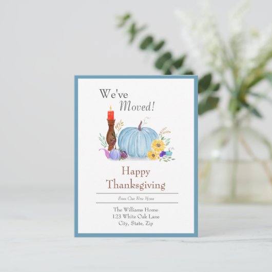 Aquarellpastellfarben Pumpkin Autumn Erntedank Zuh Ankündigungspostkarte (Stehend Vorderseite)