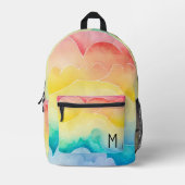 Aquarellpastellfarben Rainbow Clouds Monogram Bedruckter Rucksack (Vorderseite)