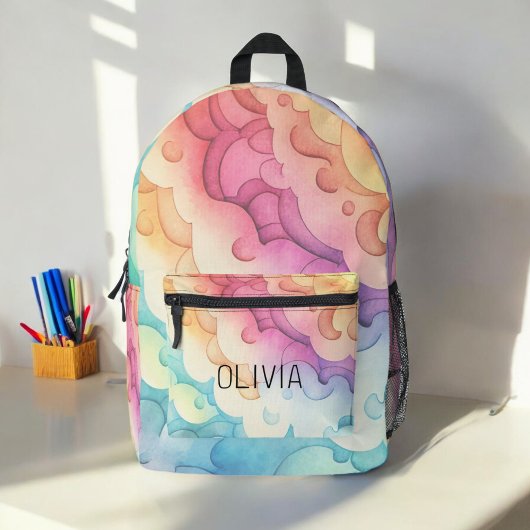 Aquarellpastellfarben Rainbow Clouds Monogram Bedruckter Rucksack