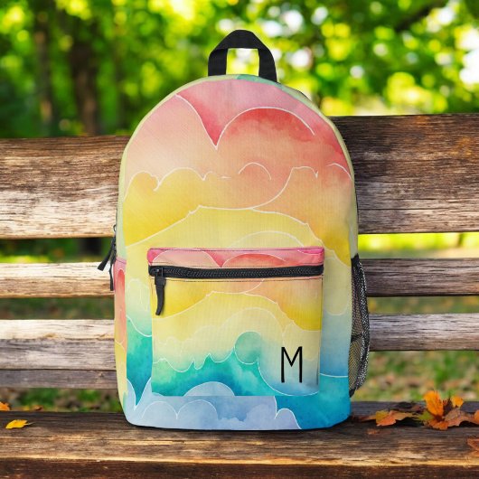 Aquarellpastellfarben Rainbow Clouds Monogram Bedruckter Rucksack