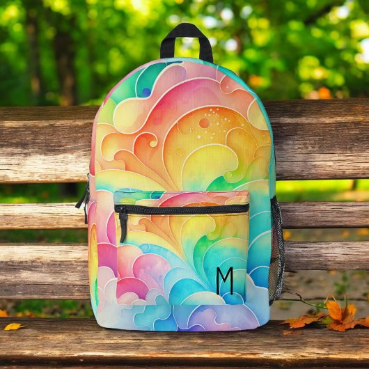 Aquarellpastellfarben Rainbow Clouds Monogram Bedruckter Rucksack