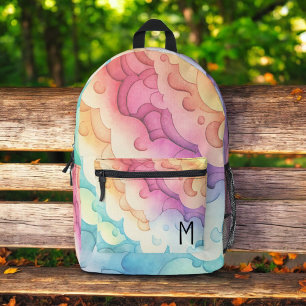 Aquarellpastellfarben Rainbow Clouds Monogram Bedruckter Rucksack