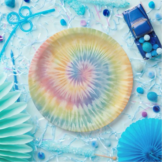 Aquarellpastellfarben Rainbow Gefärbte Krawatte Pappteller (Party)