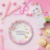 Aquarellpastellfarben Rosa Blume Gold Schmetterlin Pappteller (Party)