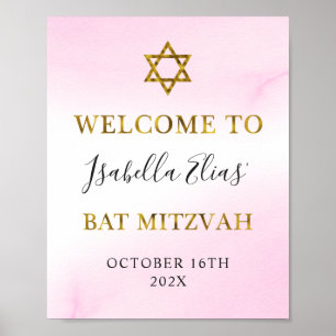 Aquarellpastellfarben Rosa Gold Bat Mitzvah Willko Poster