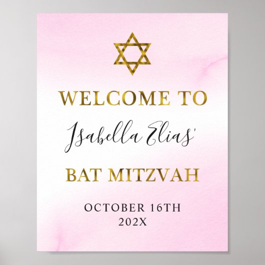Aquarellpastellfarben Rosa Gold Bat Mitzvah Willko Poster (Vorne)