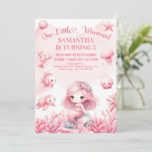 Aquarellpastellfarben Rosa kleine Meerjungfrau Geb Einladung (Stehend Vorderseite)