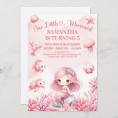 Aquarellpastellfarben Rosa kleine Meerjungfrau Geb Einladung (Vorne/Hinten)