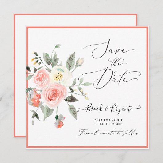 Aquarellpastellfarben Rose Save the Date Einladung (Vorne/Hinten)