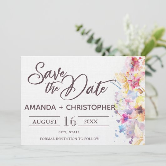 Aquarellpastellfarben | Save the Date Karte (Stehend Vorderseite)