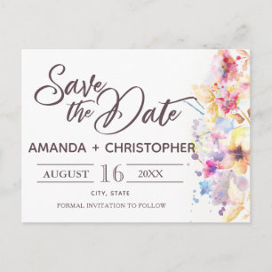 Aquarellpastellfarben   Save the Date Postkarte