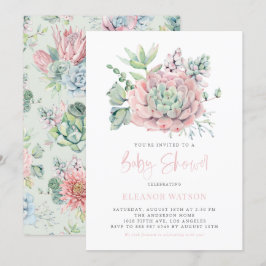 Aquarellpastellfarben Succulents Babydusche Einladung