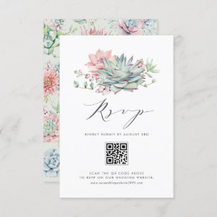 Aquarellpastellfarben Succulents Bouquet QR Code RSVP Karte