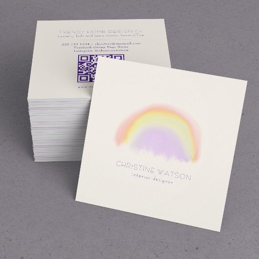 Aquarellpastellfarben und Regenbogen QR CODE Quadratische Visitenkarte
