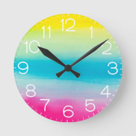 Aquarellpastellrost Regenbogen Farbenfrohe Dekorat Runde Wanduhr