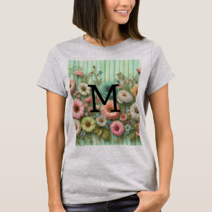 Aquarellpasten mit Monogramm, Blume auf grünem Hol T-Shirt