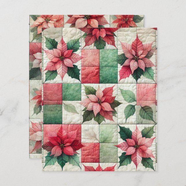 Aquarellpatchwork Poinsettia Scrapbook Paper (Vorne/Hinten)