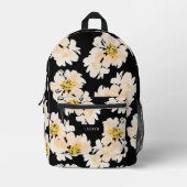 Aquarellpeere Blume auf schwarzen Blumenmustern Bedruckter Rucksack (Vorderseite)