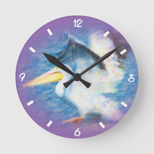 Aquarellpelikan 17 runde wanduhr (Vorderseite)