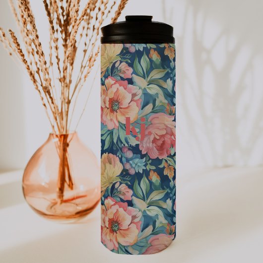 Aquarellpeony Floral Monogram Thermosbecher