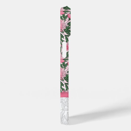 Aquarellpeonys Blumenmuster Pink Monogramm Case-Mate iPhone Hülle (Rückseite / Rechts)