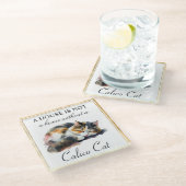 Aquarellpet Calico Cat und Gold Rahmen Glasuntersetzer (Schrägansicht)