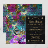 Aquarellpfau und Blume Süß 16 Einladung (Vorne/Hinten)