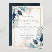 Aquarellpfauenblume Dunkelblauer Verlobung Einladung (Vorne/Hinten)